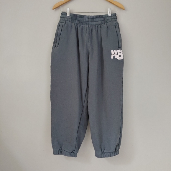 Alexander Wang T Puff Logo Crop Sweatpants Structured Terry Size Small Asphalt - Picture 6 of 16